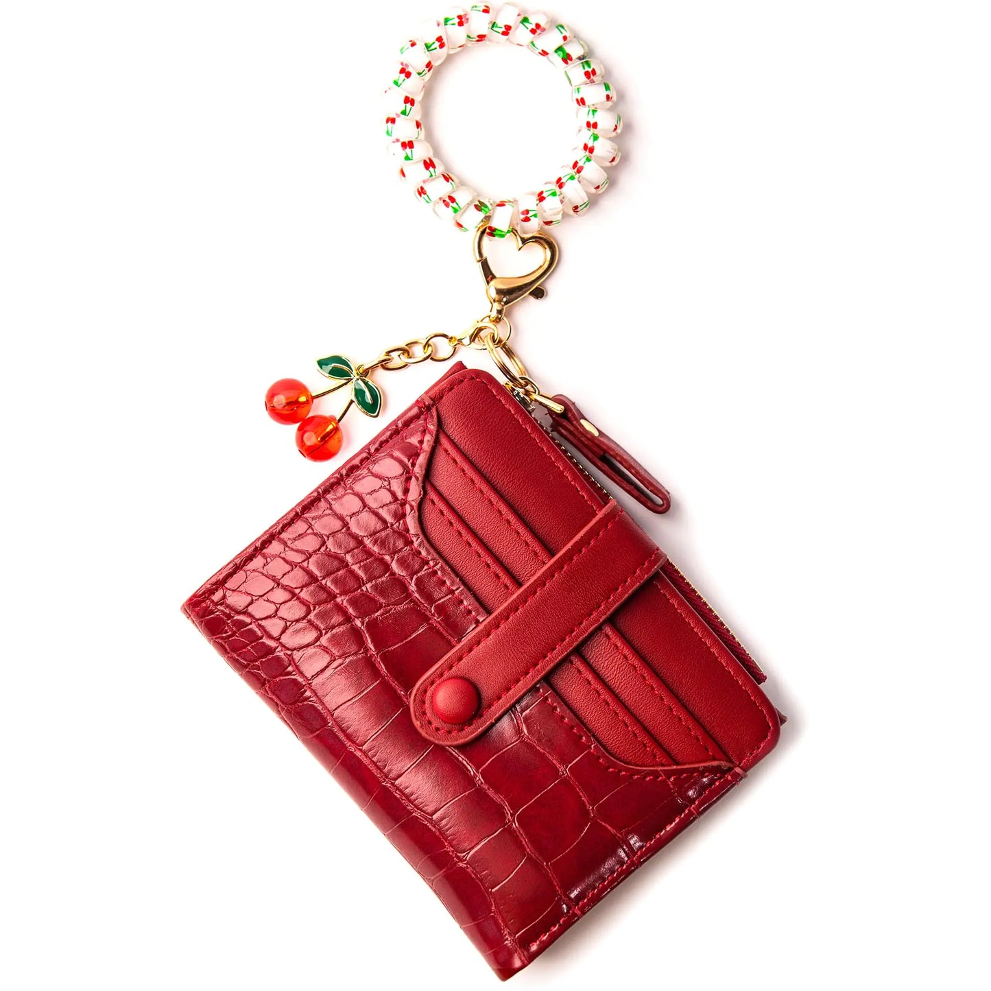 Wristlet Bracelet Keychain Wallet with Cherry