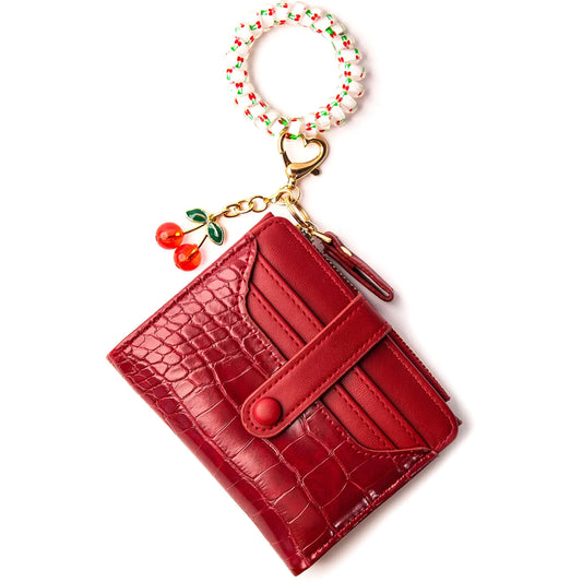 Wristlet Bracelet Keychain Wallet with Cherry