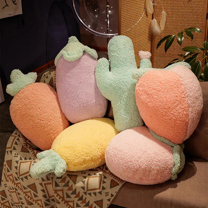 Cute Cartoon Fruit Plush Pillows - Carrot, Cactus, Pineapple