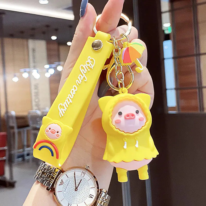 Pig Raincoat PVC Keychain