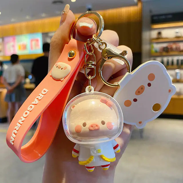 Cartoon Pig Astronaut Keychain