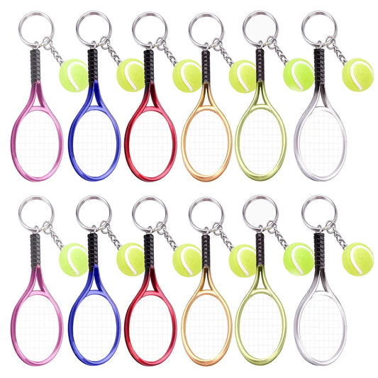 12 Pieces Mini Tennis Racket Keychain
