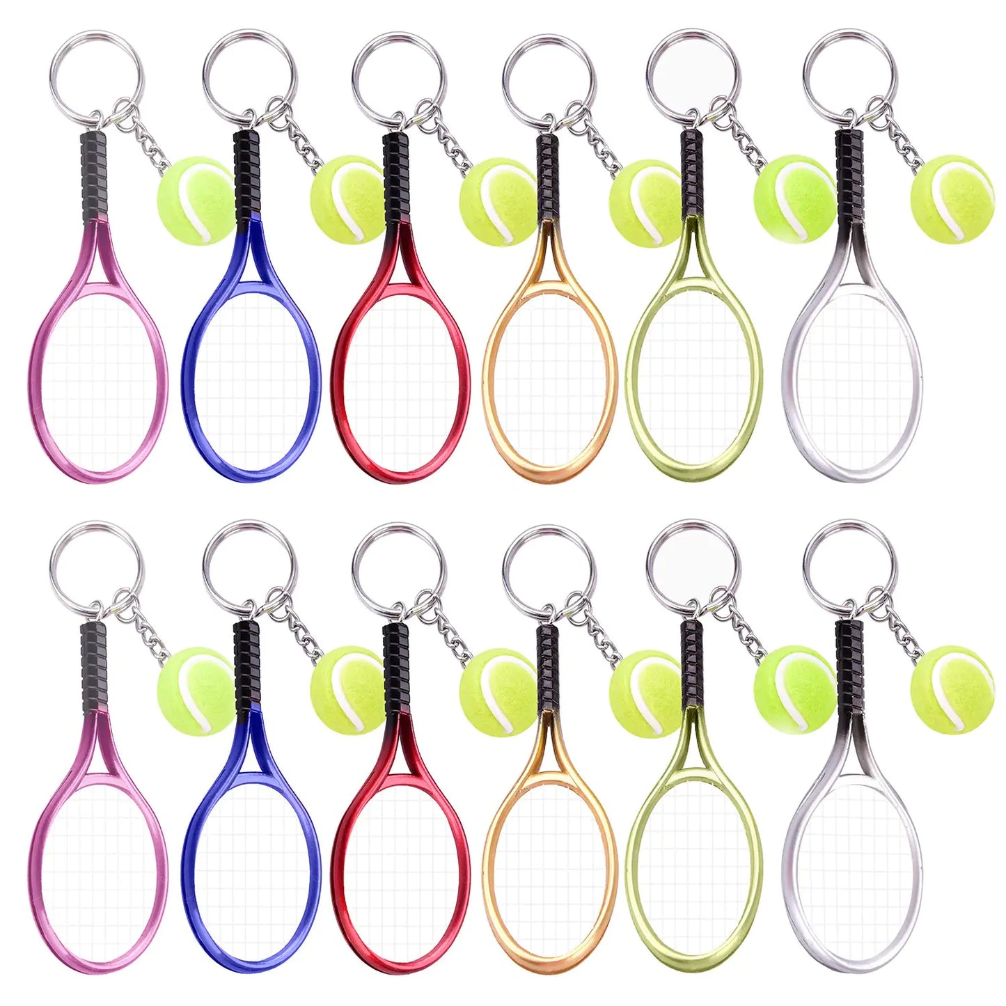12 Pieces Mini Tennis Racket Keychain