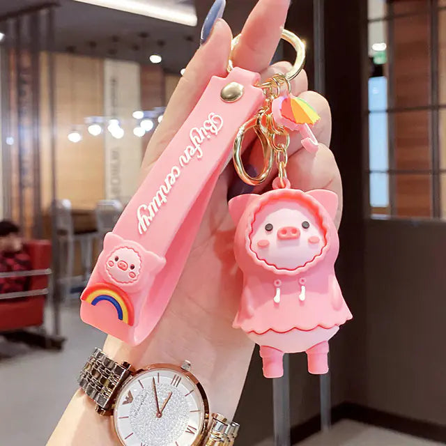 Pig Raincoat PVC Keychain