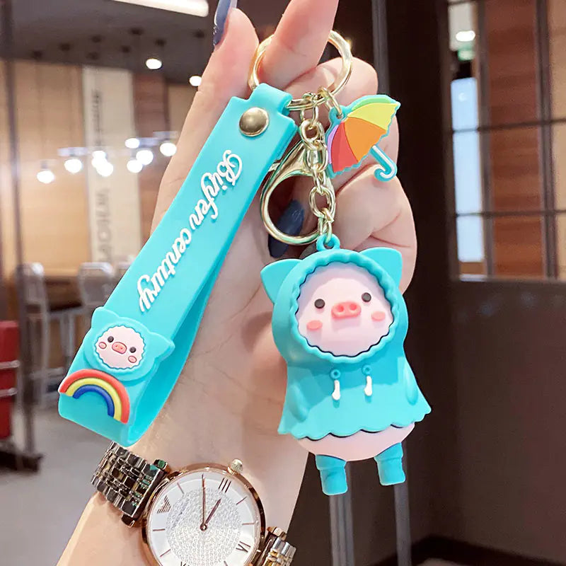 Pig Raincoat PVC Keychain