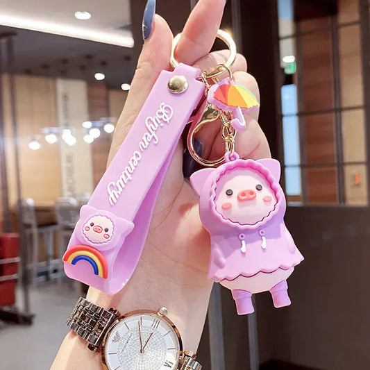 Pig Raincoat PVC Keychain