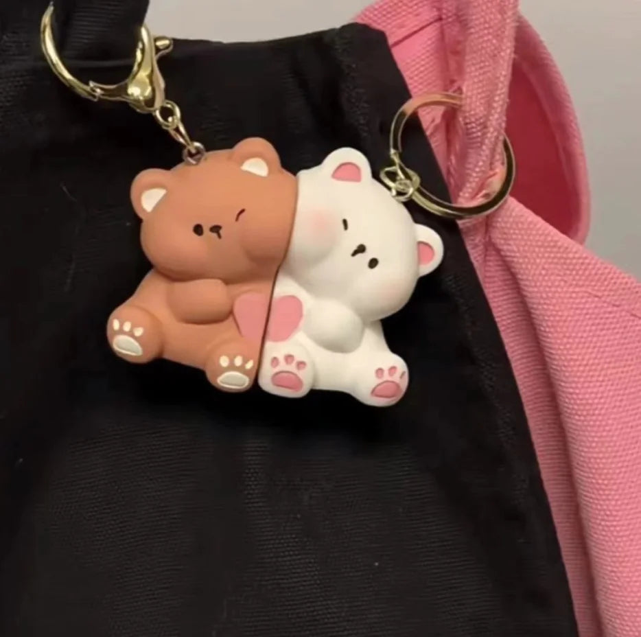 Cute Bear Couple Magnetic Keychain Set